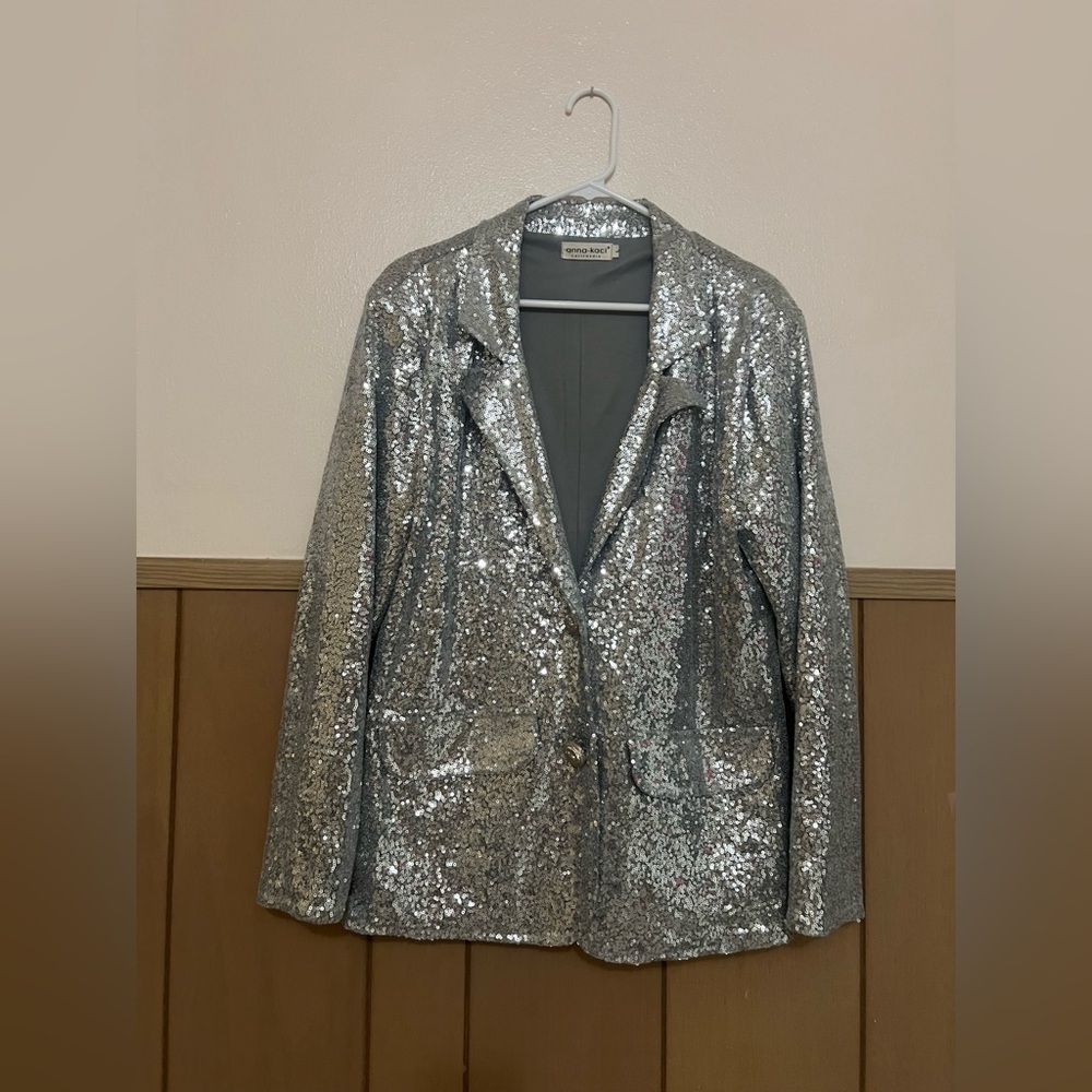 Glamorous Large Silver Sequin Blazer - image 1